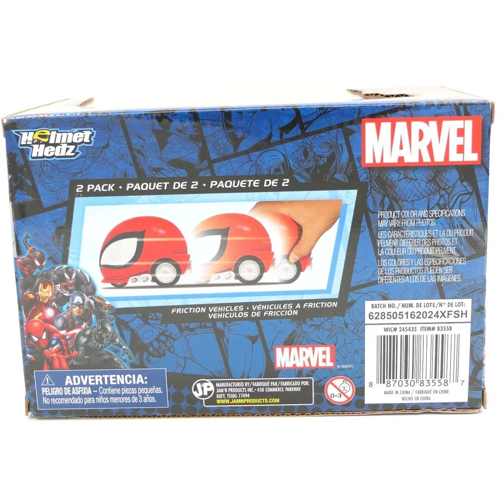 Jam'N Helmet Hedz Marvel Friction Vehicles Iron Man & Miles Morales 2 Pack Toys